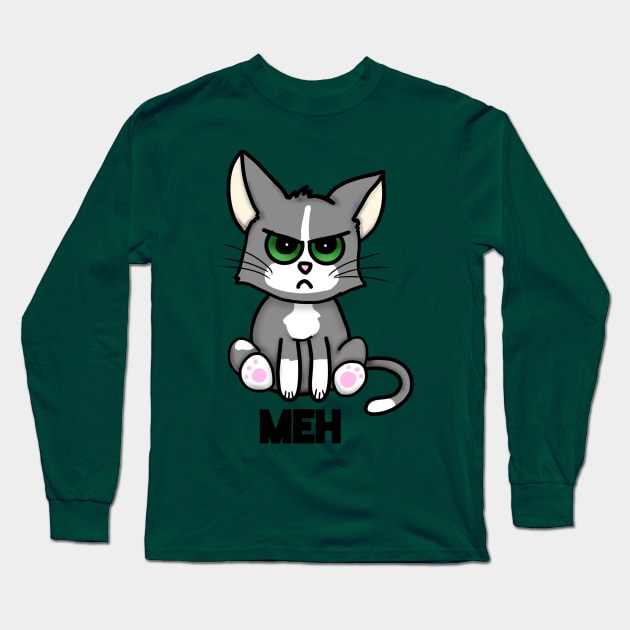 Meh Cat (Large Design) Long Sleeve T-Shirt by Aeriskate